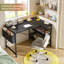 Bureau d'ordinateur en bois manufacturé en L Ciupan avec prise de courant-974792823-974792816