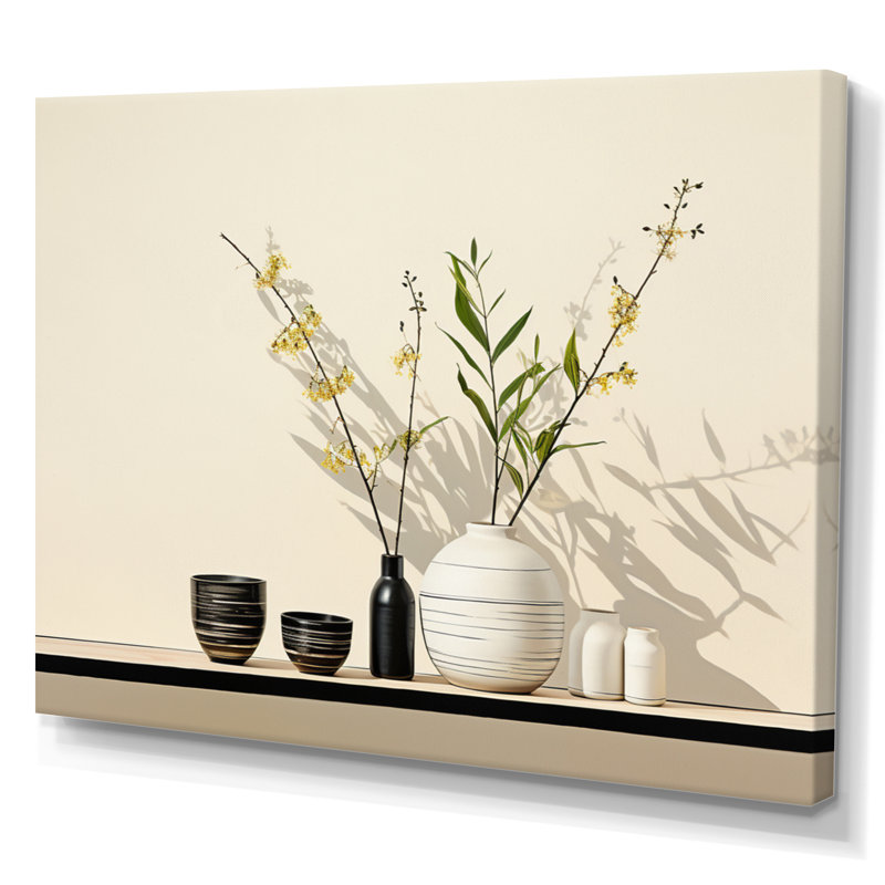 White Black Line Art Minimalist Still II On Canvas Print, H 34 po x l 44 po x P 1,5 po, Toile tendue