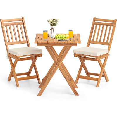 Outdoor Folding Bistro Set, 3 Pieces Acacia Wood Bistro Se...