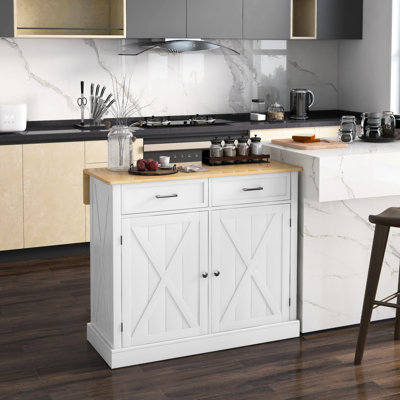 White Mobile Kitchen Island With Adjustable Leaf - 2 Drawers & Shelves For Dining Space Rolling Shelf Area White, Drawers,
