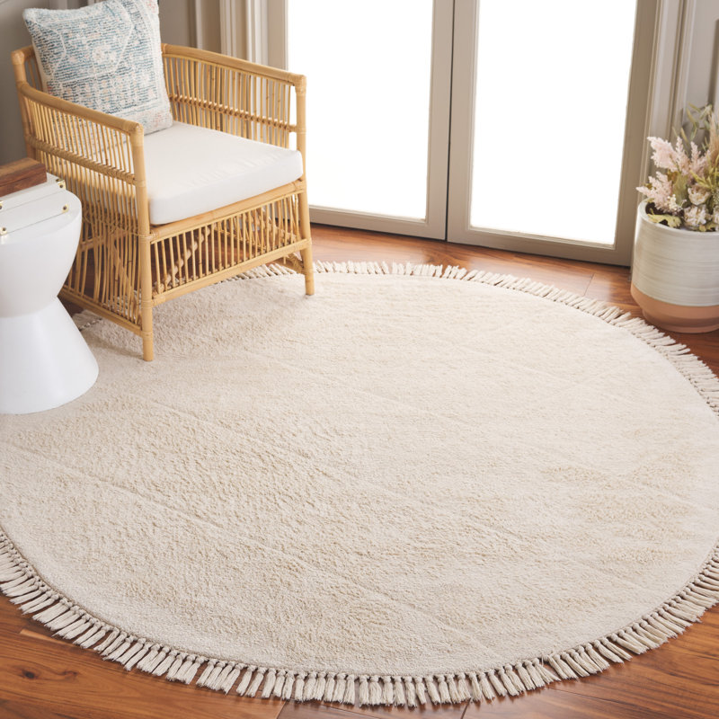 Fredis Hand Woven Recyclyed Cotton Pile Machine Washable Geometric Rug, Round 6'
