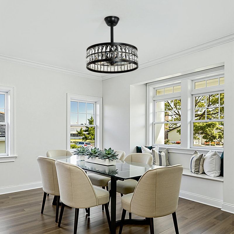 Ventilateur de plafond moderne en cristal 19 po avec ensemble d'éclairage et télécommande