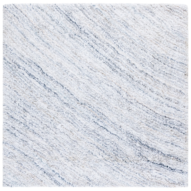 Balsamine Shag 102 Handwoven Polyester/Micro Polyester Abstract Indoor Use Only Rug in Ivory/Light Blue, Square 6'