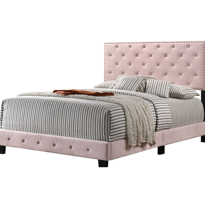 Lit rose de style transitionnel pour plus de confort: H 48 po x l 64 po x P 83 po, assemblage requis, charmante mousse de tissu de velours remplie d'aspect - P 83 po et confortable