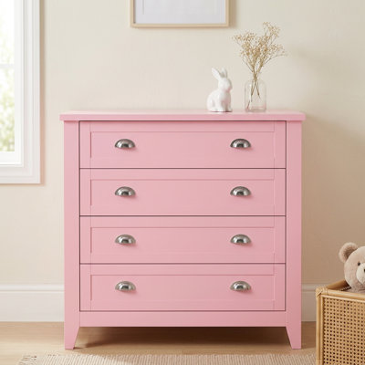  Modern 4-Drawer Pink Dresser With Metal Handles, Spacious Storage Cabinet With Anti-Tip Device For Bedroom, Nursery Or Living Room