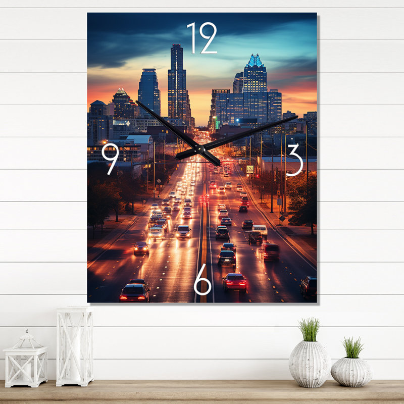 Austin City Cityscape Spot II - Très grandes horloges murales, H 40 po x l 30 po x P 1 po