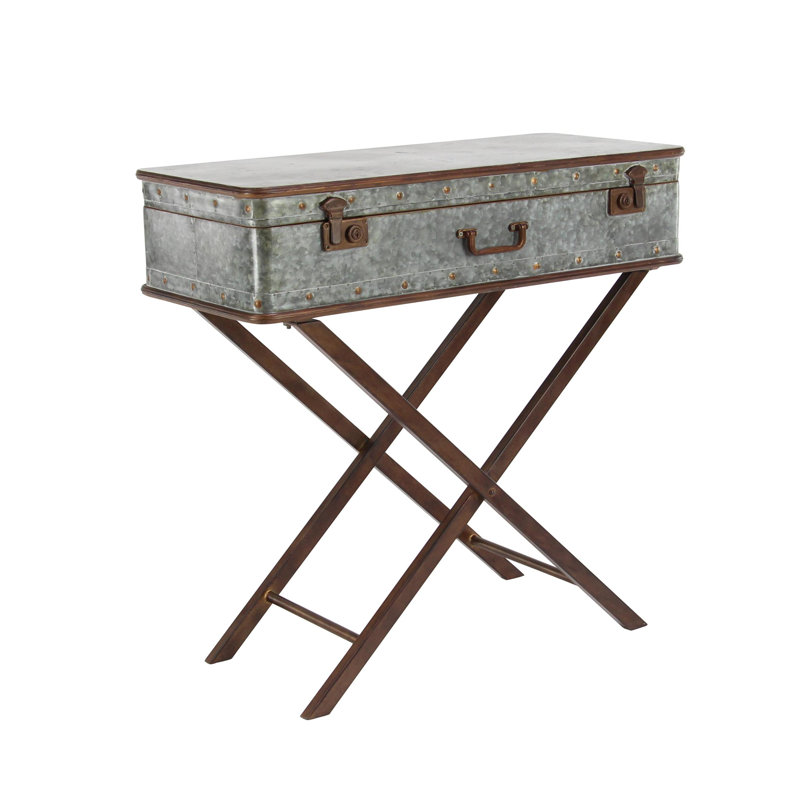 Laforce Metal Side End Gray Accent Table with Suitcase Style Top