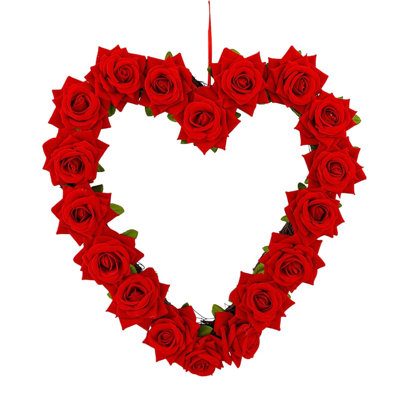 Couronne de la Saint-Valentin, couronne de roses rouges artificielles en forme de cœur de 13 pouces pour porte d'entrée pour les cadeaux de la Saint-Valentin