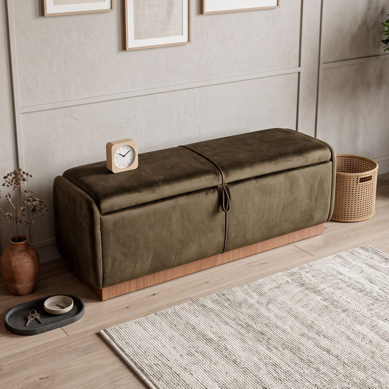 Banc coffre ottoman avec compartiment caché avec couvercle relevable et coussin en mousse, Brun