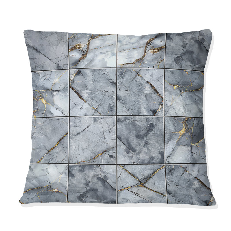 Carreaux de marbre gris - Coussin décoratif à carreaux, H 18 po x l 18 po