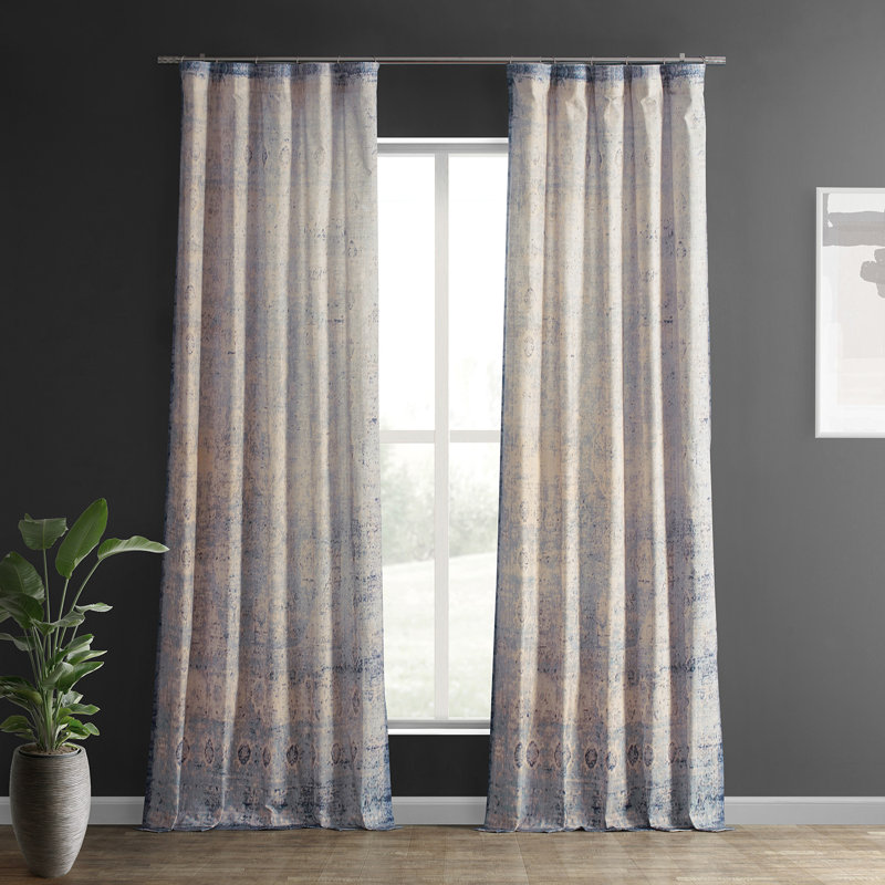 Phelex Vintage Tapestry Textured Printed Cotton Light Filtering Curtains-  Single Panel, 50" W x 108" L