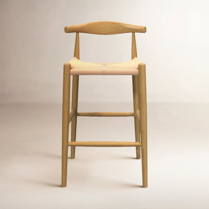 Ardo Solid Wood Bar & Counter Stool, Bar Stool (28.5" Seat Height), Black Paper Cord/Black American Ash Wood
