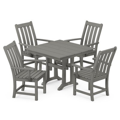 Vineyard 5-Piece Farmhouse Trestle Arm Chair Dining Set -  POLYWOOD®, PWS643-1-GY