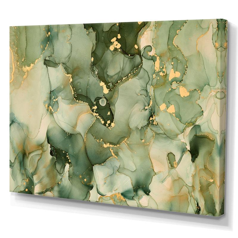 «Green Luxury Abstract Fluid Art I», reproduction d'art sur toile moderne, H 40 po x l 60 po, Toile tendue, Sans cadre