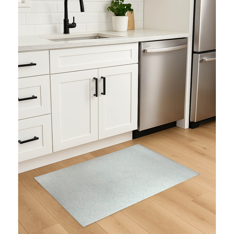 Tapis de cuisine antidérapant Elegant Palms, Rectangulaire 3 pi x 5 pi, Bleu clair