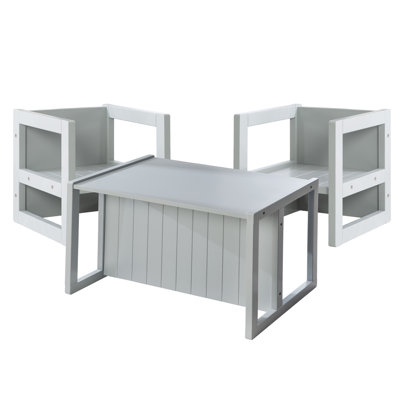 Kids 3 Piece Rectangular Play Table and Chair Set and Bench