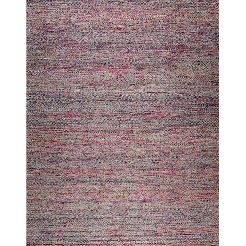 8x10 Red Hand-Knotted Silk Subtle Striations Geometric Modern Contemporary Carpet Rug