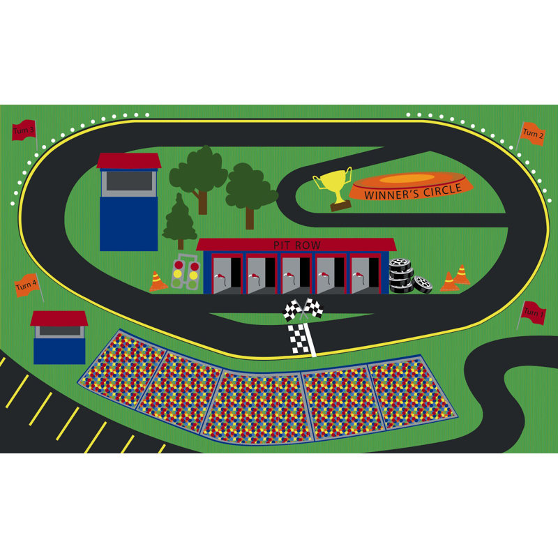 Tapis de jeu KidCarpet.com Racetrack, tapis rectangulaire de 6 pi x 8 pi 6 po - classe 1 ignifuge, certifié CRI Green Label Plus - tapis de jeu en nylon de qualité commerciale - bordure solide et durable pour une utilisation quotidienne active