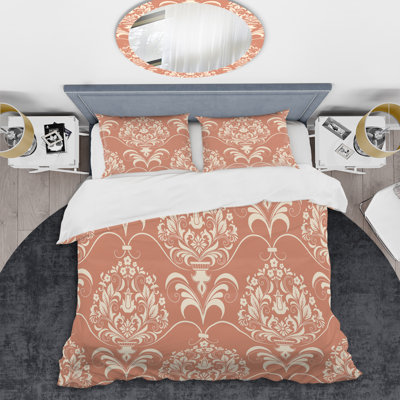 Orange Damask Polyester Damask Duvet Cover