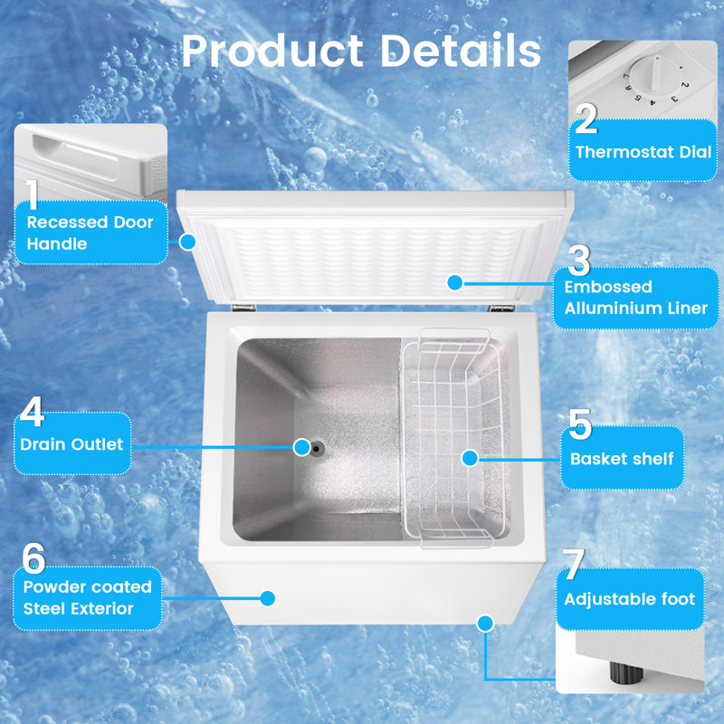2.8 Cu.ft Deep Freezer, Fast Cooling, Chest Freezer with 7 Temps, Energy Saving, Low Noise, 1 Basket, White