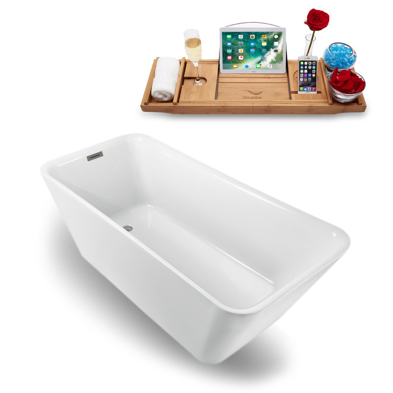 1700mm x 779.8mm Soaking Acrylic Bathtub, Brushed Nickel