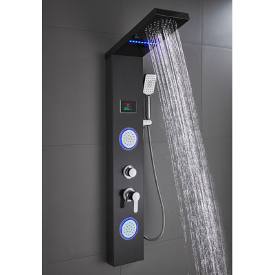 4-way Diverter Shower Tower Panel System with LED Rainfall and Mist Shower Head, in Brushed Black