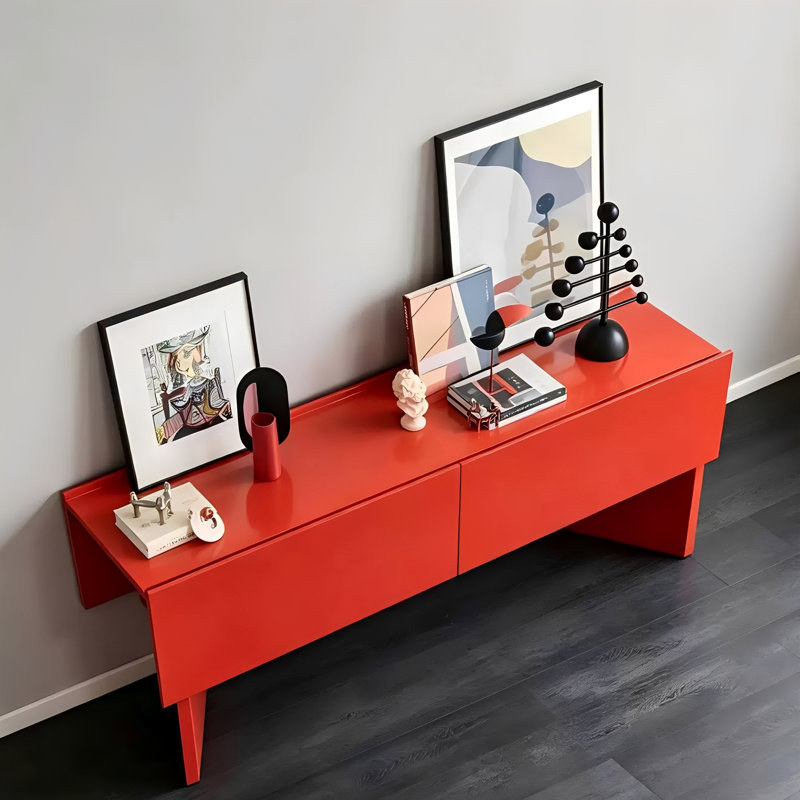 Console italienne de minimalisme moderne italien, H 30,7 po x l 70,9 po x P 15,7 po, Rouge, Rouge, Rouge