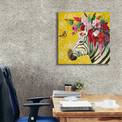 Epic Graffiti 'Yellow Zebra'  by Heather Gauthier Art Canvas Wall Art, 26" x 26"