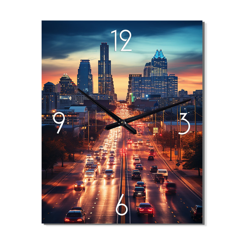 Austin City Cityscape Spot II - Très grandes horloges murales, H 40 po x l 30 po x P 1 po