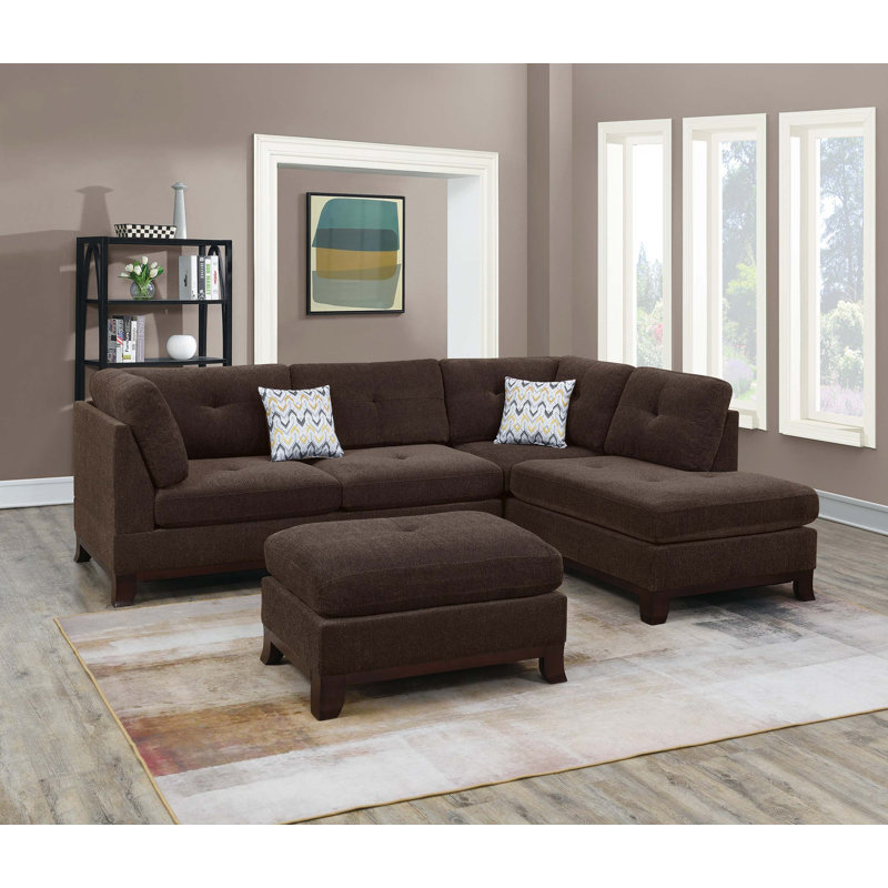 Canapé modulaire réversible en chenille avec repose-pieds