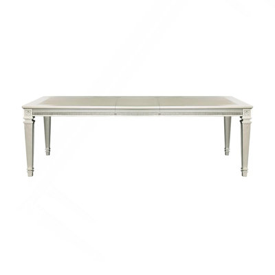 Modern Glam Design Dining Table With Extension Leaf Silver Finish Acrylic Inset Framing