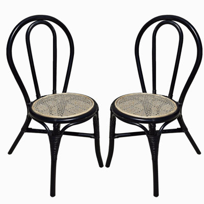 Chaises de salle à manger en rotin noir, ensemble de 2