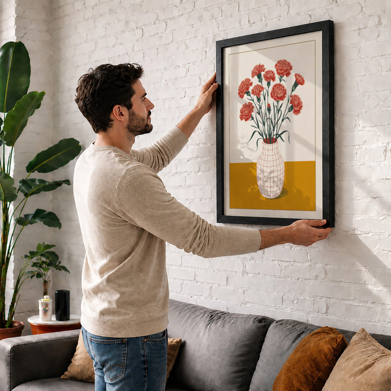 Potted Carnations Botanical - Framed Print, A4 - 29.7 x 21.0 cm, Black