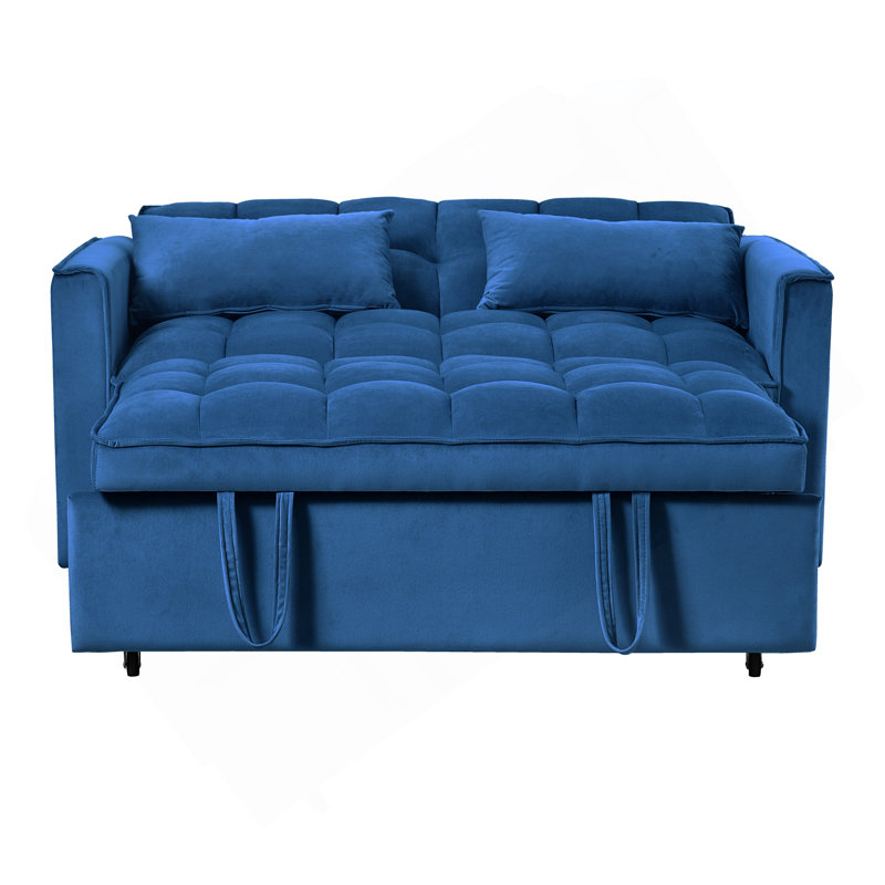 Canapé-lit convertible 3 en 1, canapé-lit moderne escamotable, dossier réglable, canapé-lit en velours avec coussins et poches pour le salon, bleu