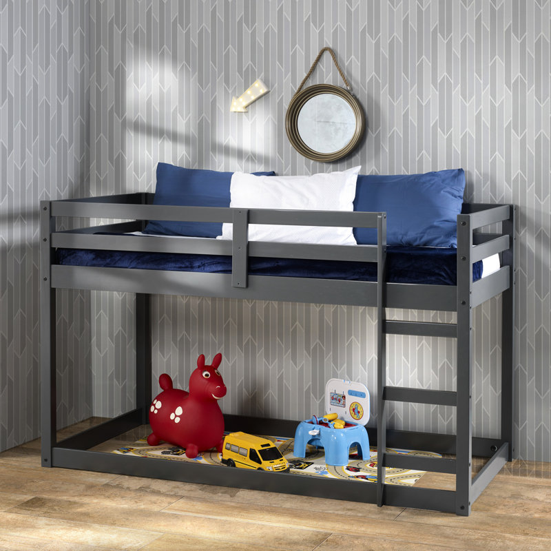 Lit mezzanine simple gris - pin massif, système 13, pour l'utilisation de l'espace chambre à coucher et mobilier d'organisation avec bois de pin, support à 13 lattes intégré