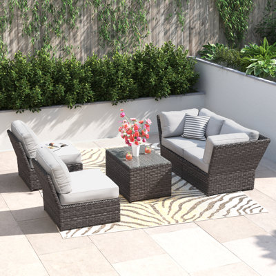 Elodie Wicker Fully Assembled 4 - Person Seating Group with Cushions