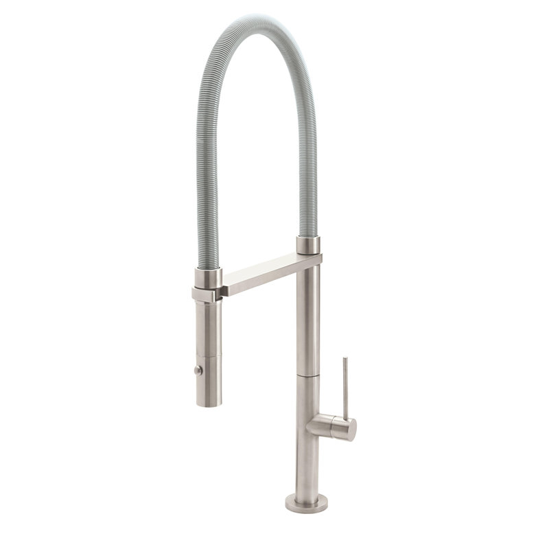 Culinary Pull-Out Kitchen Faucet With Button Sprayer, Satin Nickel, Stick