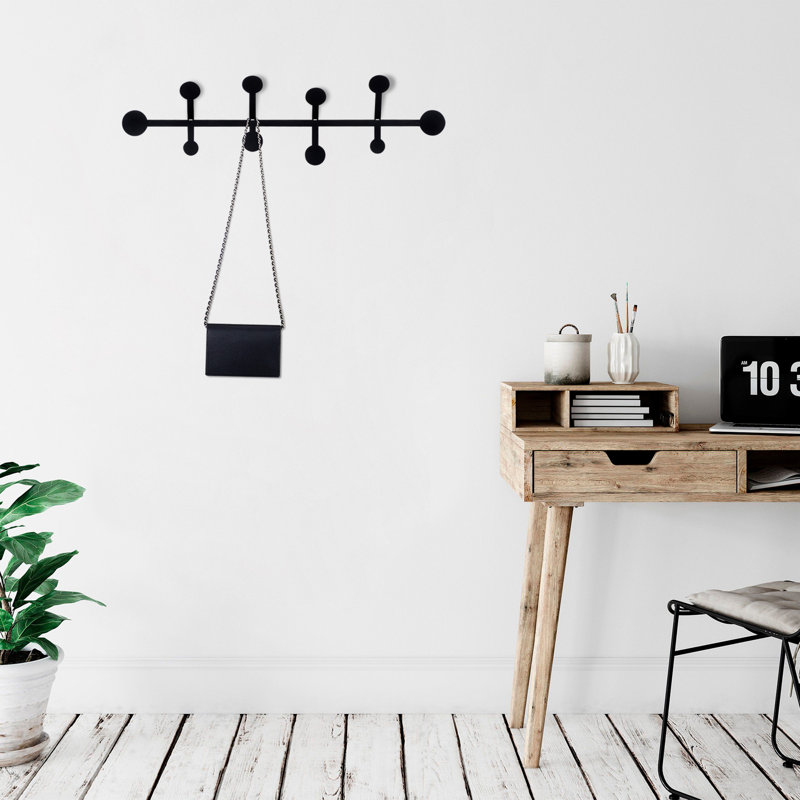 Crochet mural en métal durable, noir, 27,6 po x 8,7 po | Fabrication 100% métal, épaisseur: 0,06 po | Conception murale facile à utiliser, idéale pour organiser l'entrée, la cuisine ou la salle de bain | Décoration intérieure robuste et élégante