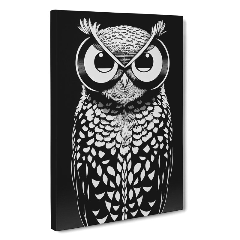 Owl Art Monochrome No.2 - Wrapped Canvas, 50cm H x 35cm W x 3cm D