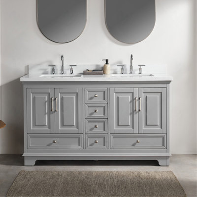 Fully Assembled 60'' Freestanding Double Bathroom Vanity with Artificial Stone