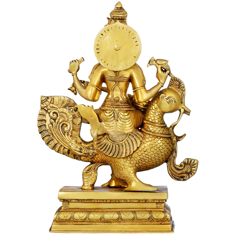 Figurine Sarasvati «The Enchanting Devi Sarasvati» assis sur son paon