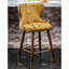 Tabouret de comptoir jaune de style Mid-Century moderne à 2 boutons, revêtement en tissu, garniture cloutée, paire de pieds en bois massif, siège incurvé, repose-pieds en métal