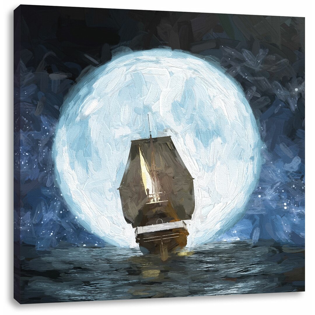 Leinwandbild Segelschiff bei Vollmond