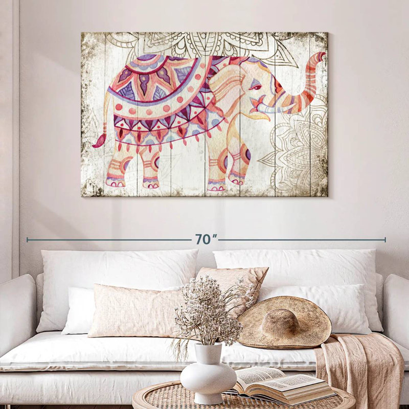 Éléphant mandala en bois, H 32 po x l 48 po