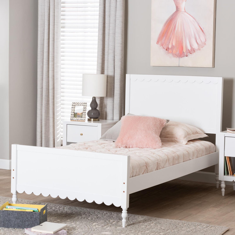 Baxton Studio Roni Modern White Wood Platform Bed With Scalloped Edges, Full / Double