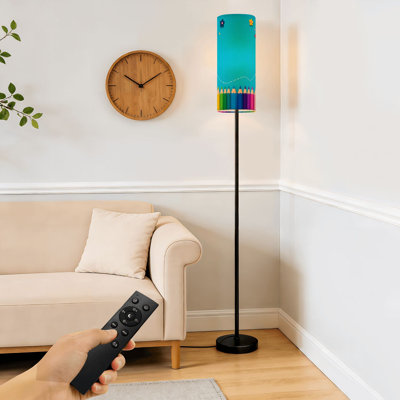 Floor Lamp  Back to School Cartoon Rainbow Sun Butterfly Flowers Coloured Pencils Dimmable Modern Standing Lamp with Remote Control Footswitch Bulb Lampshade Tall Pole Corner Lamp for Living Room Bedroom Office