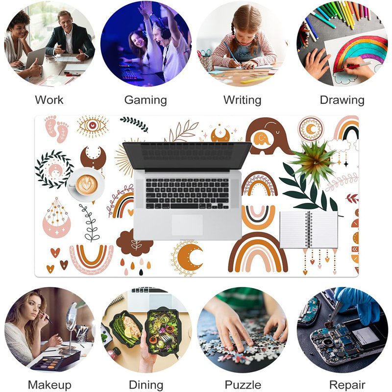 Boho Cute Desk Pad, Computer Keyboard Mat for Work,31.5" x 15.7"