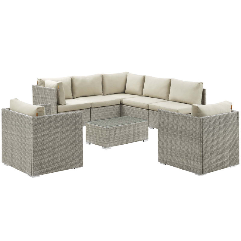 Ensemble modulaire de patio d'extérieur 8 pièces Repose par Modway, Sunbrella® beige