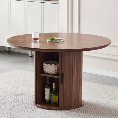 Round Dining Table With Two Layers Of Storage Shelves. Wood Tea Desk (Not Including Chair)
