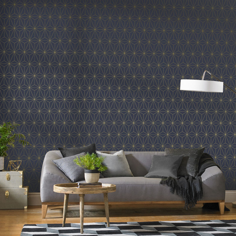 Prism Geometric Wallpaper Roll, Navy/Gold